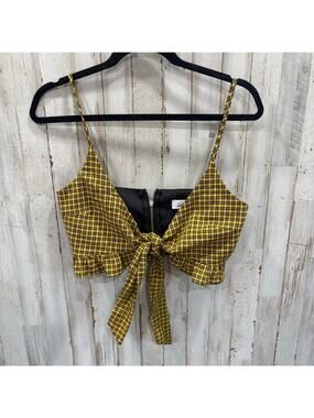 New Luvalot Yellow Plaid Crop Knot Front Top Clueless Retro Womens Size 4